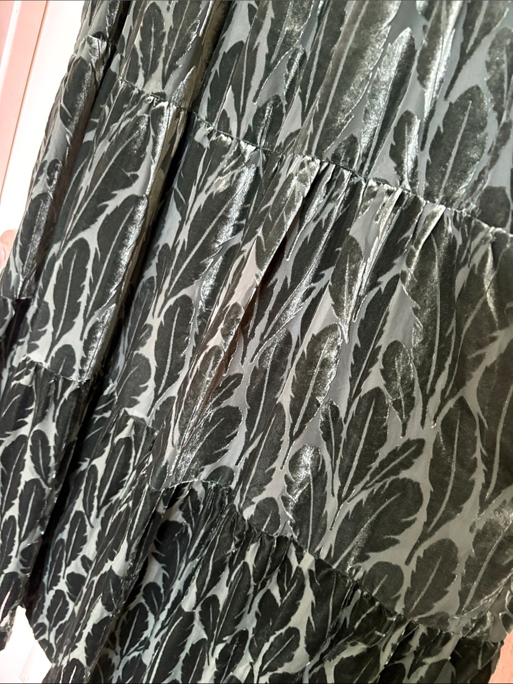 Anthropologie Dark Green Velvet Feather Maxi Dress, NWT - Picture 2 of 8